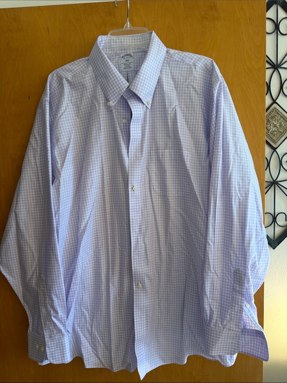 Brooks Brothers Men’s Light Purple and White Check Dress Shirt